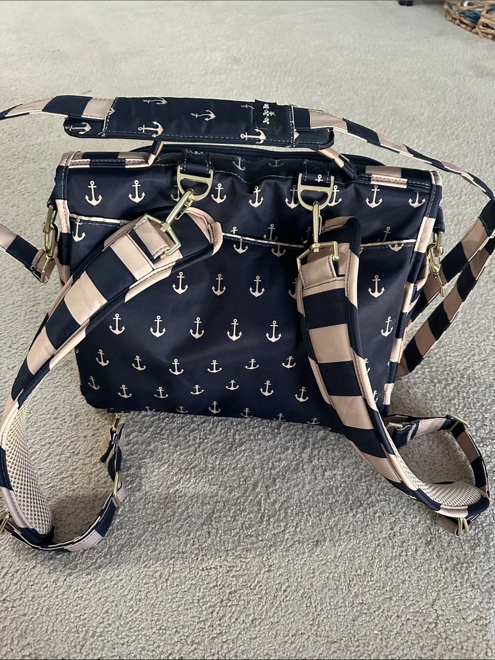 NWOT Ju-Ju-Be Navy and Tan Striped Convertible Baby Bag